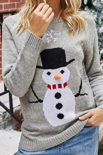 Woochic pull de Noël tricoté bonhomme de neige et flocons de neige gris S